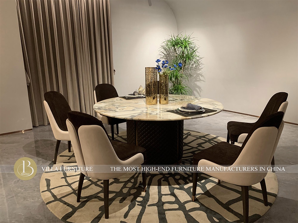 Leather Base Round Big Luxury Marble Dining Room Table
