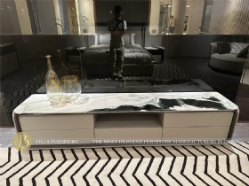 White Nature Marble Italian Luxury TV Unit Cabinet