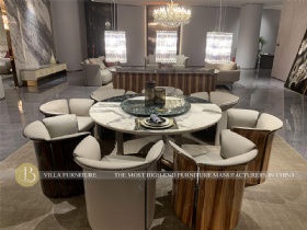 Villa Modern Luxury Round Bicolor Marble Dining Table Set