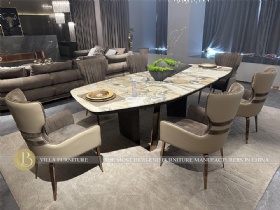 304 Stainless Steel Base Special-shaped Big Luxury Marble Dining Table For Villa