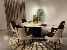 Leather Base Round Big Luxury Marble Dining Room Table