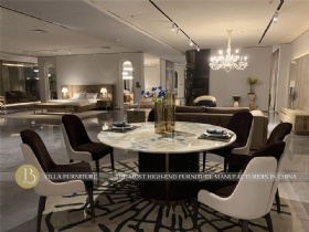 Leather Base Round Big Luxury Marble Dining Room Table