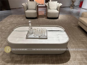 Villa Luxury White Leather Nature Marble Center Table