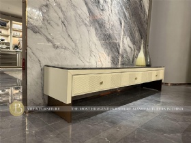 High Legs Villa Leather Marble Tv Cabinet With 4 Drawers