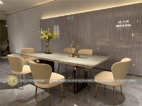 Enhance your Dining Experience with our High-End Rectangular Stainless Steel and Marble Dining Table